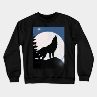 HOWLING WOLF IN THE WOODS UNDER NIGHT SKY AND STARS Crewneck Sweatshirt